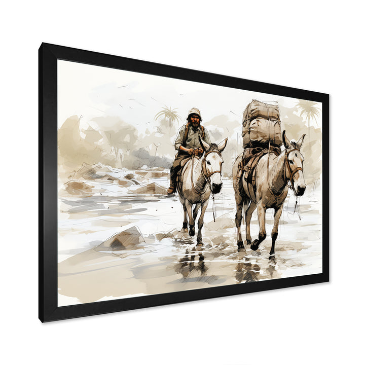 Vintage Donkey journey in the desert - Donkey Canvas Wall Art