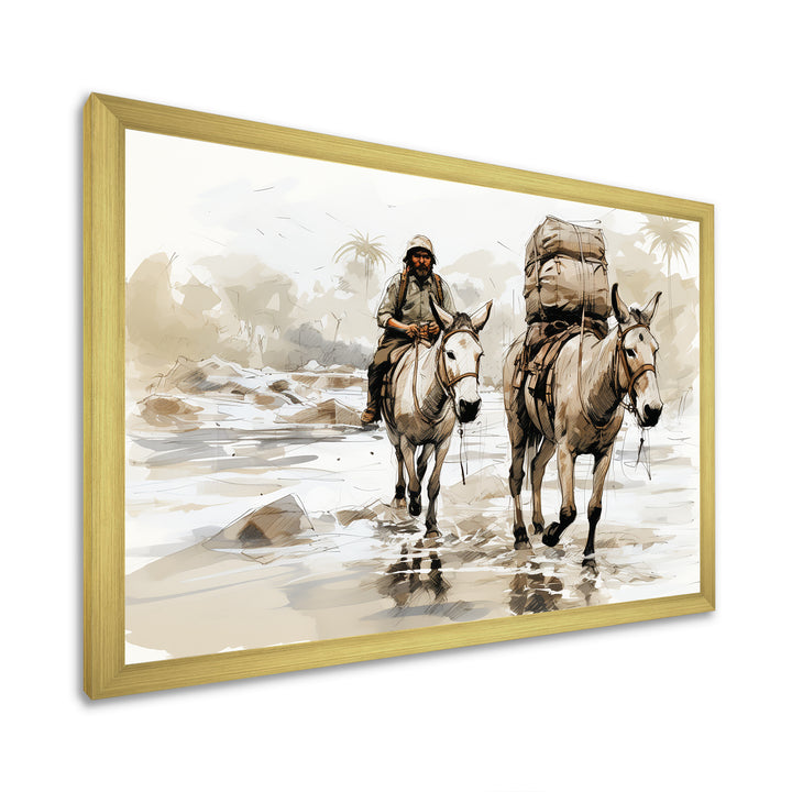 Vintage Donkey journey in the desert - Donkey Canvas Wall Art
