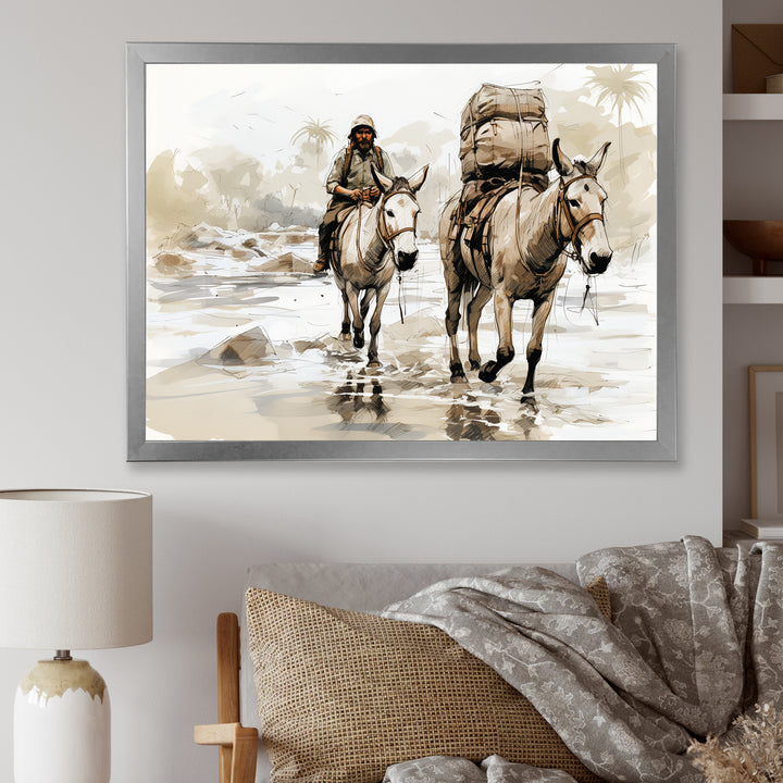 Vintage Donkey journey in the desert - Donkey Canvas Wall Art