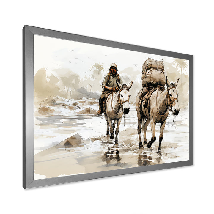 Vintage Donkey journey in the desert - Donkey Canvas Wall Art