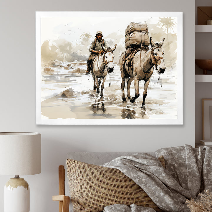 Vintage Donkey journey in the desert - Donkey Canvas Wall Art