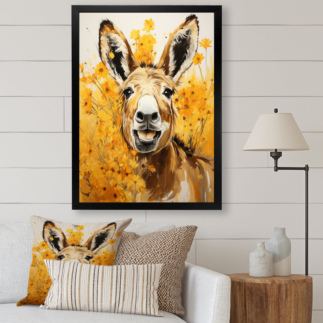 Yellow donkey Pastoral Portrait - Donkey Wall Decor