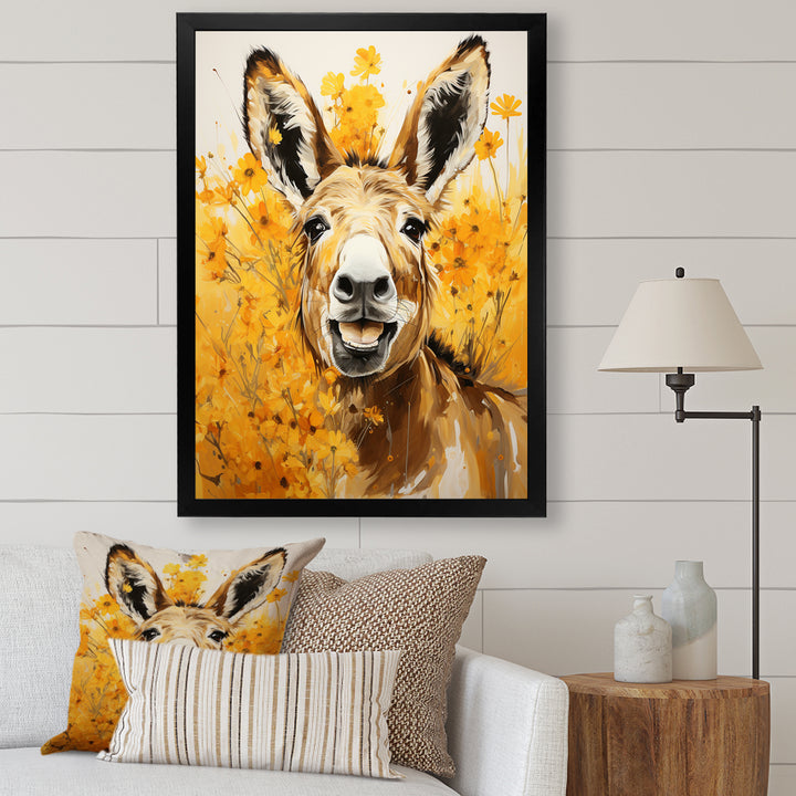 Yellow donkey Pastoral Portrait - Donkey Wall Decor