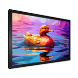 Yellow duck on purple lake - Duck Canvas Wall Art