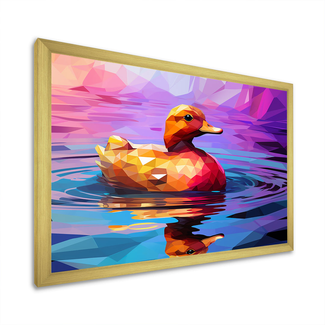 Yellow duck on purple lake - Duck Canvas Wall Art