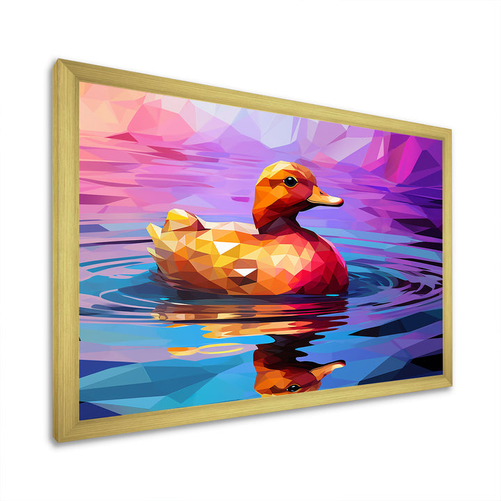 Yellow duck on purple lake - Duck Canvas Wall Art