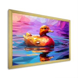 Yellow duck on purple lake - Duck Canvas Wall Art