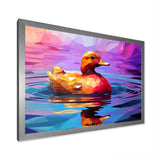 Yellow duck on purple lake - Duck Canvas Wall Art