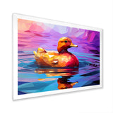 Yellow duck on purple lake - Duck Canvas Wall Art