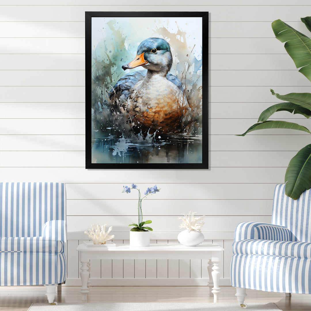 Blue duck by the lake - Duck Wall Art Prints