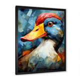 Cubist Quack duck portrait in blue and yellow - Duck Living Room Wall Art