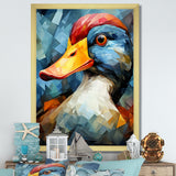 Cubist Quack duck portrait in blue and yellow - Duck Living Room Wall Art