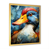 Cubist Quack duck portrait in blue and yellow - Duck Living Room Wall Art