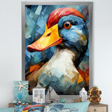 Cubist Quack duck portrait in blue and yellow - Duck Living Room Wall Art