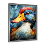 Cubist Quack duck portrait in blue and yellow - Duck Living Room Wall Art