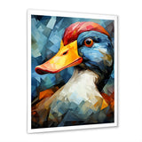 Cubist Quack duck portrait in blue and yellow - Duck Living Room Wall Art