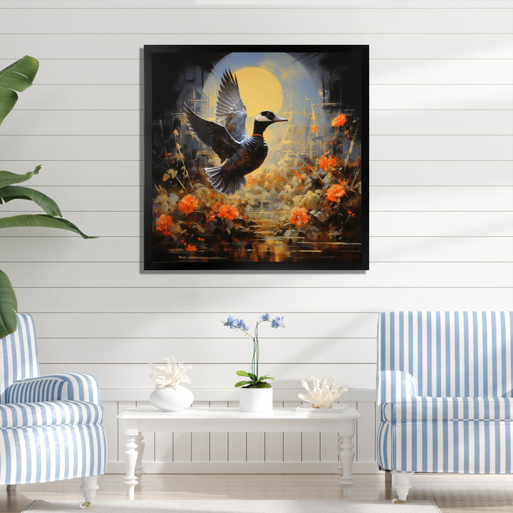 Duck Flight on floral Eclipse - Duck Canvas Wall Art