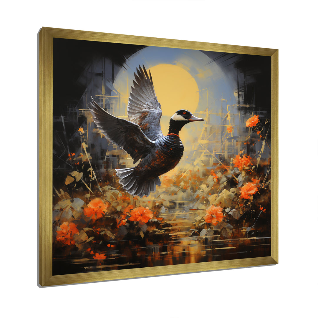 Duck Flight on floral Eclipse - Duck Canvas Wall Art