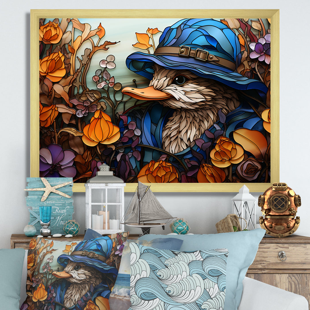 Blue and orange duck blooms Mosaic - Duck Canvas Wall Art