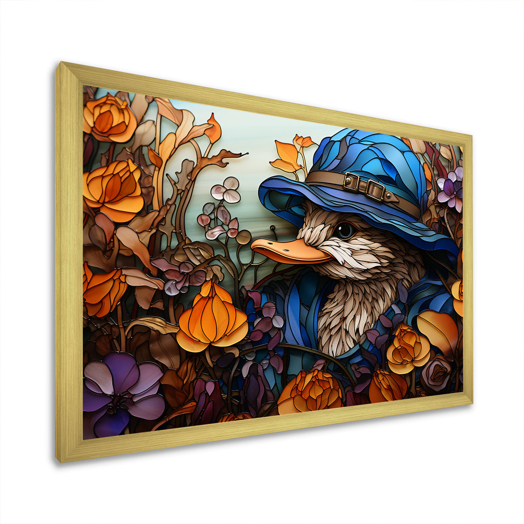 Blue and orange duck blooms Mosaic - Duck Canvas Wall Art