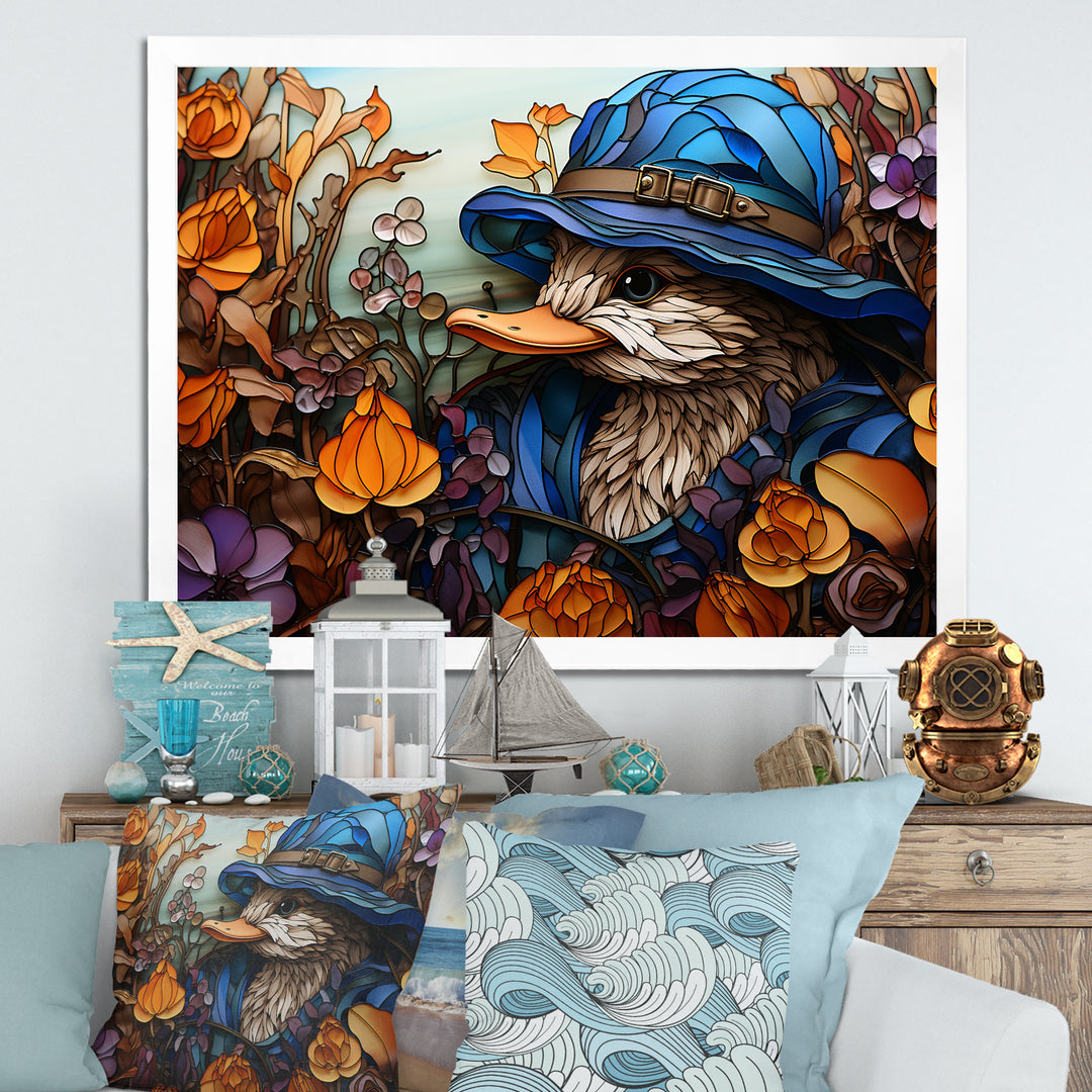 Blue and orange duck blooms Mosaic - Duck Canvas Wall Art