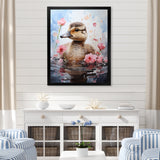 Cute Duck in Floral Elegance - Gray Duck Wall Art