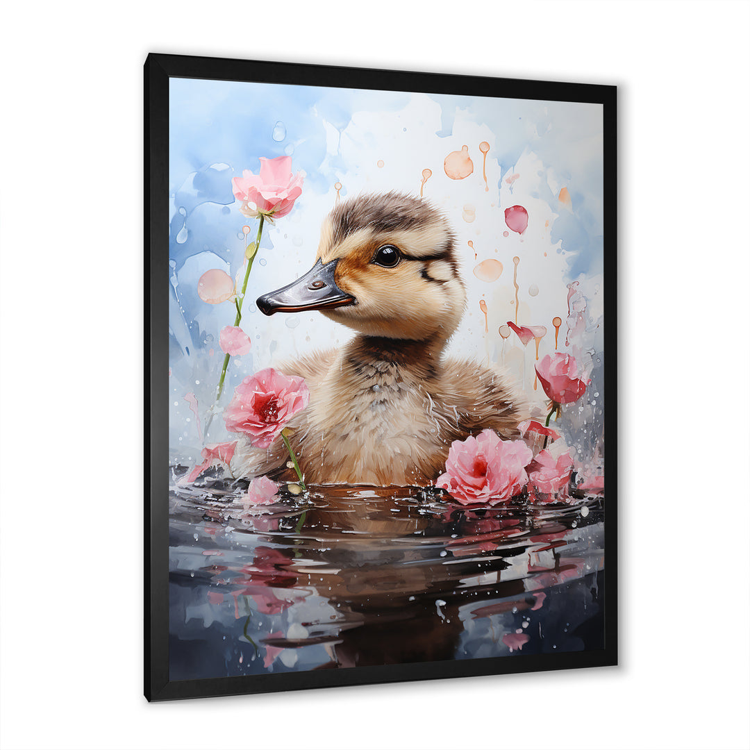 Cute Duck in Floral Elegance - Gray Duck Wall Art