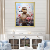Cute Duck in Floral Elegance - Gray Duck Wall Art