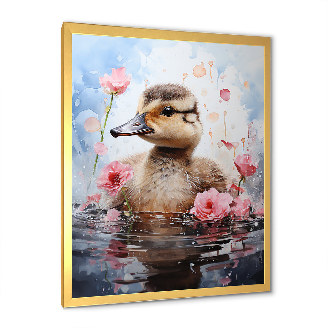 Cute Duck in Floral Elegance - Gray Duck Wall Art