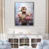 Cute Duck in Floral Elegance - Gray Duck Wall Art