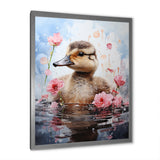 Cute Duck in Floral Elegance - Gray Duck Wall Art