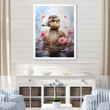 Cute Duck in Floral Elegance - Gray Duck Wall Art