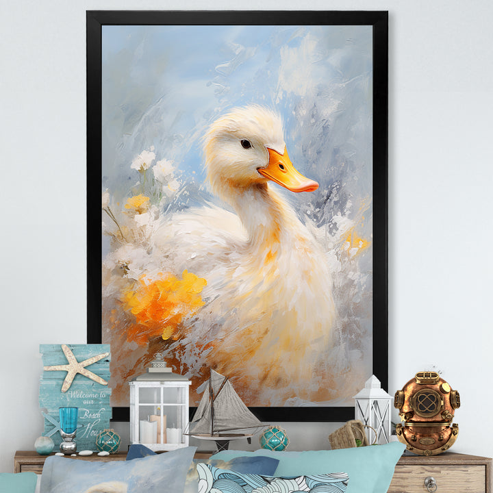 White and yellow Duck Feathered Elegance - White Duck Wall Art