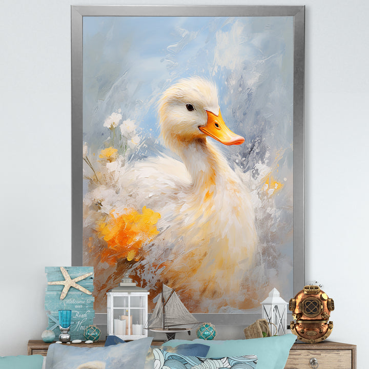 White and yellow Duck Feathered Elegance - White Duck Wall Art