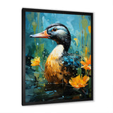 Moonlit duck in floral Elegance - Duck Framed Canvas Art