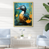 Moonlit duck in floral Elegance - Duck Framed Canvas Art