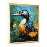 Moonlit duck in floral Elegance - Duck Framed Canvas Art