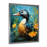 Moonlit duck in floral Elegance - Duck Framed Canvas Art