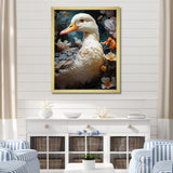 White duck Feathered floral Elegance - Duck Large Canvas Wall Art