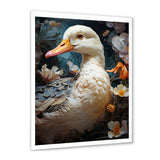 White duck Feathered floral Elegance - Duck Large Canvas Wall Art
