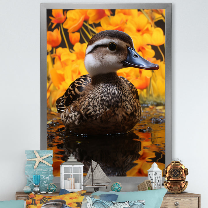 Brown and yellow baby duck at the lake - Duck Home Decor Art