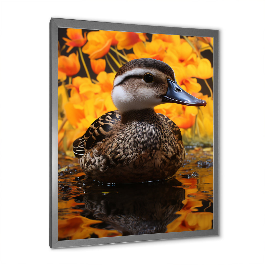 Brown and yellow baby duck at the lake - Duck Home Decor Art