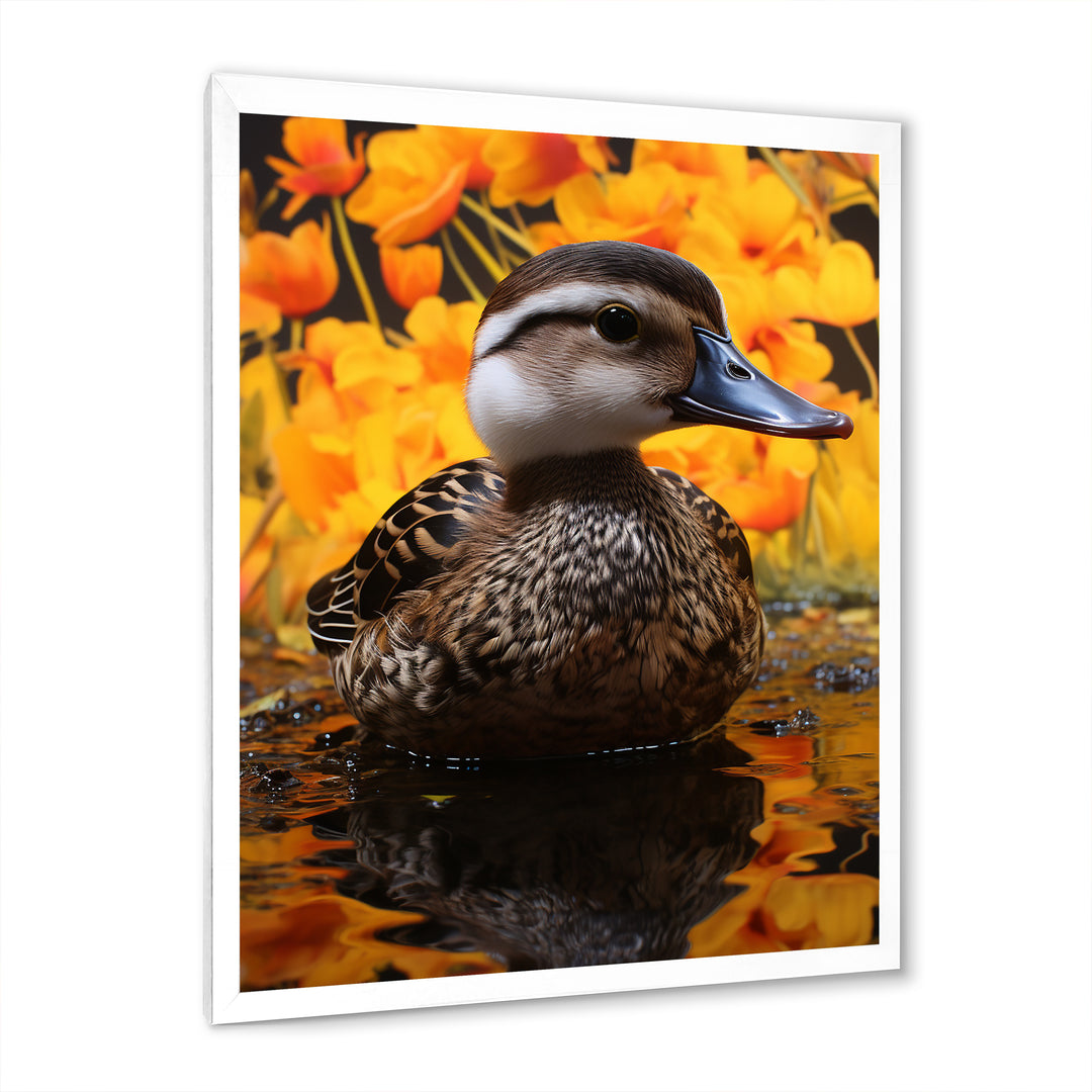 Brown and yellow baby duck at the lake - Duck Home Decor Art