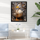 Grey and yellow duck Feathered Elegance - Duck Living Room Wall Art