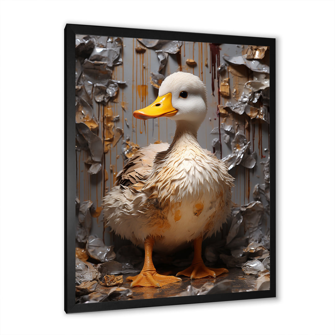 Grey and yellow duck Feathered Elegance - Duck Living Room Wall Art