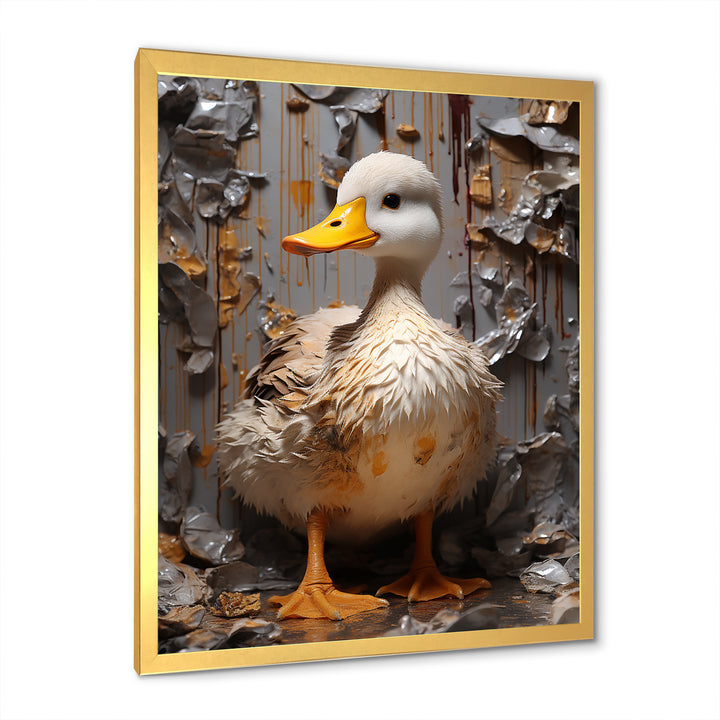 Grey and yellow duck Feathered Elegance - Duck Living Room Wall Art
