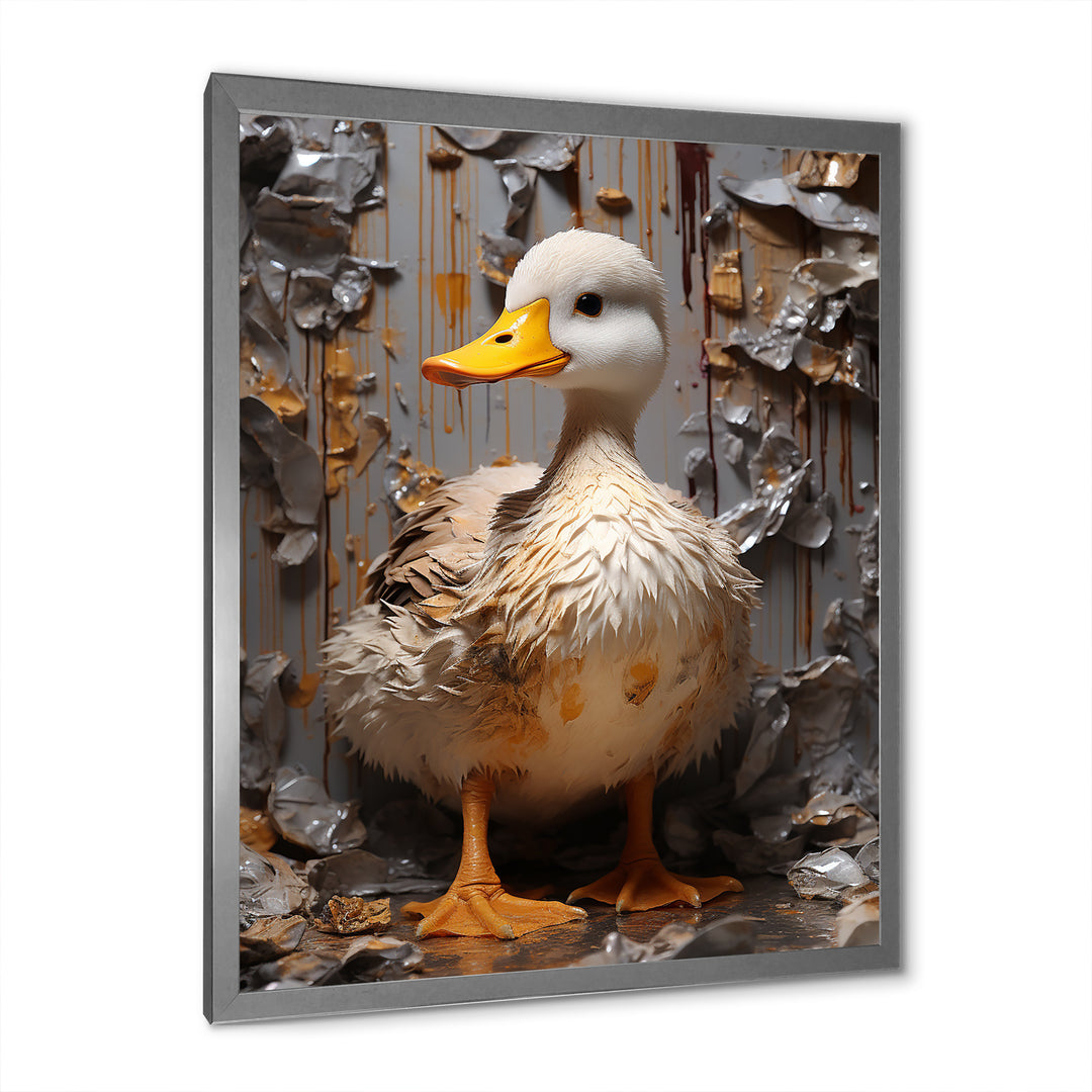 Grey and yellow duck Feathered Elegance - Duck Living Room Wall Art