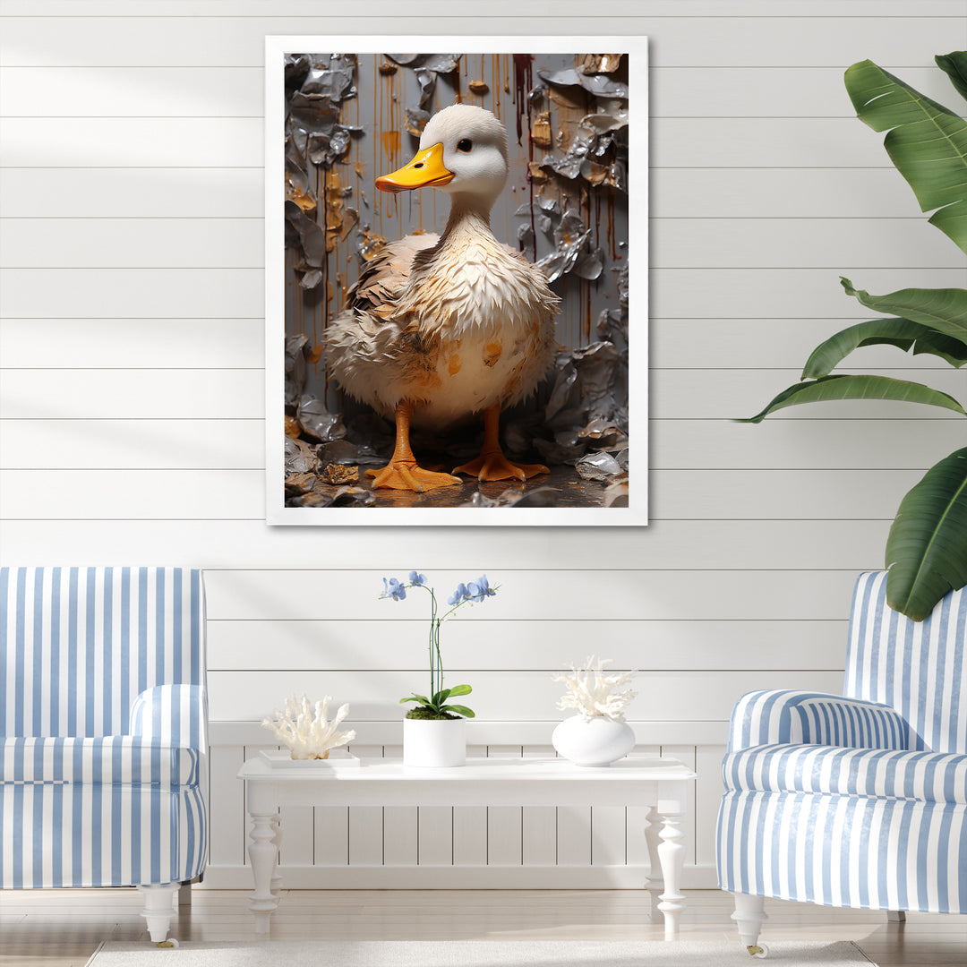 Grey and yellow duck Feathered Elegance - Duck Living Room Wall Art