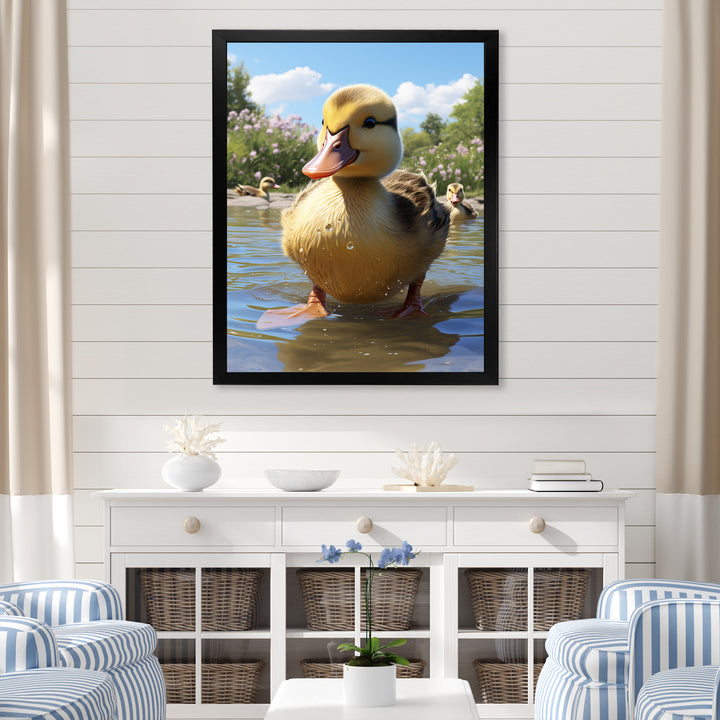 Yellow and green baby duck photo at the lake - Duck Bedroom Wall Art