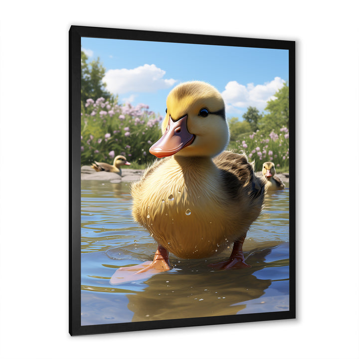 Yellow and green baby duck photo at the lake - Duck Bedroom Wall Art